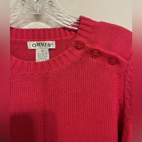 Orvis Women’s Knit Pink Sweater w/Button Detail on Shoulders, 60% Cotton; Size S - Picture 3 of 6